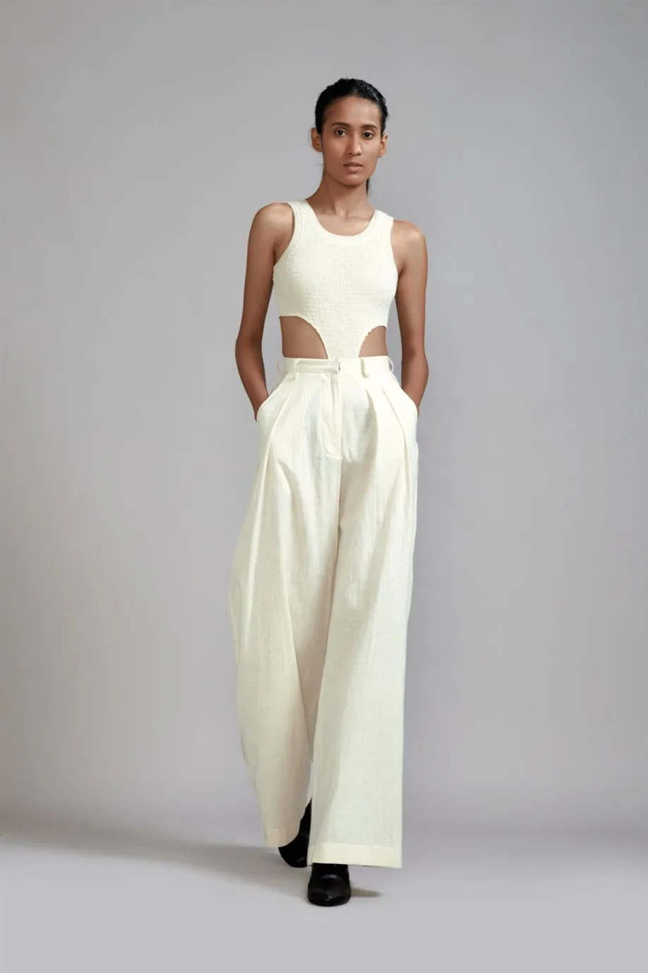 New Season Summer/Fall 24-Pants Long Pleated Cotton Offwhite-MT PL Trouser-Offwhite-Fashion Edit Mati