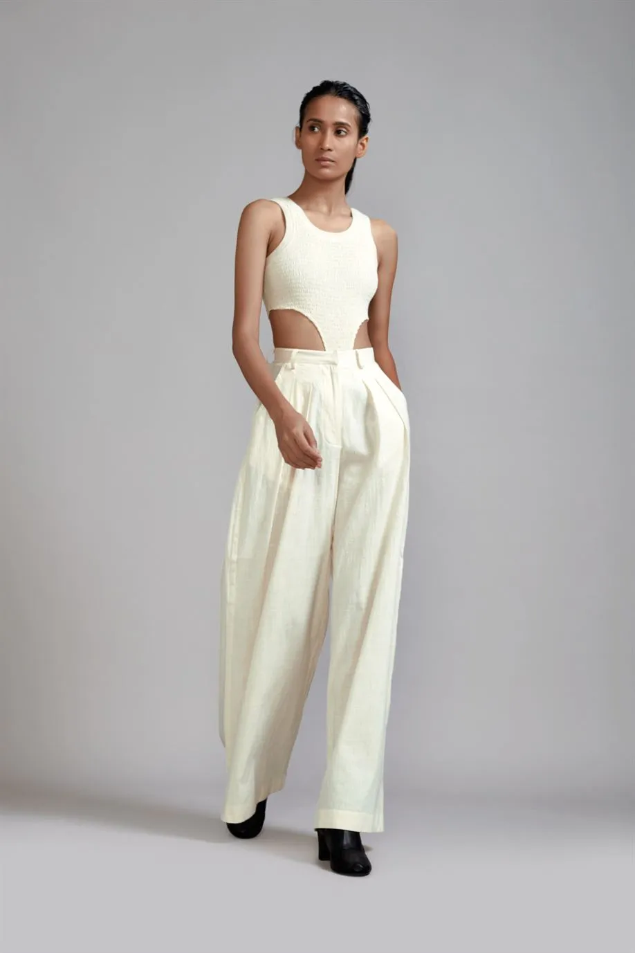 New Season Summer/Fall 24-Pants Long Pleated Cotton Offwhite-MT PL Trouser-Offwhite-Fashion Edit Mati