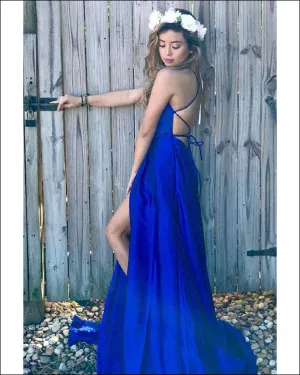 New Style Criss-Cross Straps Prom Dress Ruffles Sexy Split Side Long Party Gowns