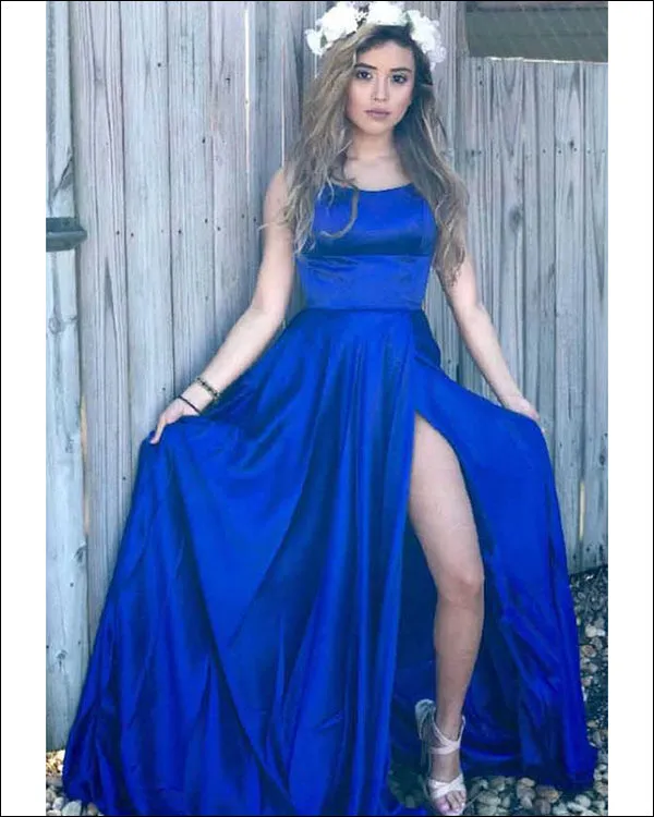 New Style Criss-Cross Straps Prom Dress Ruffles Sexy Split Side Long Party Gowns