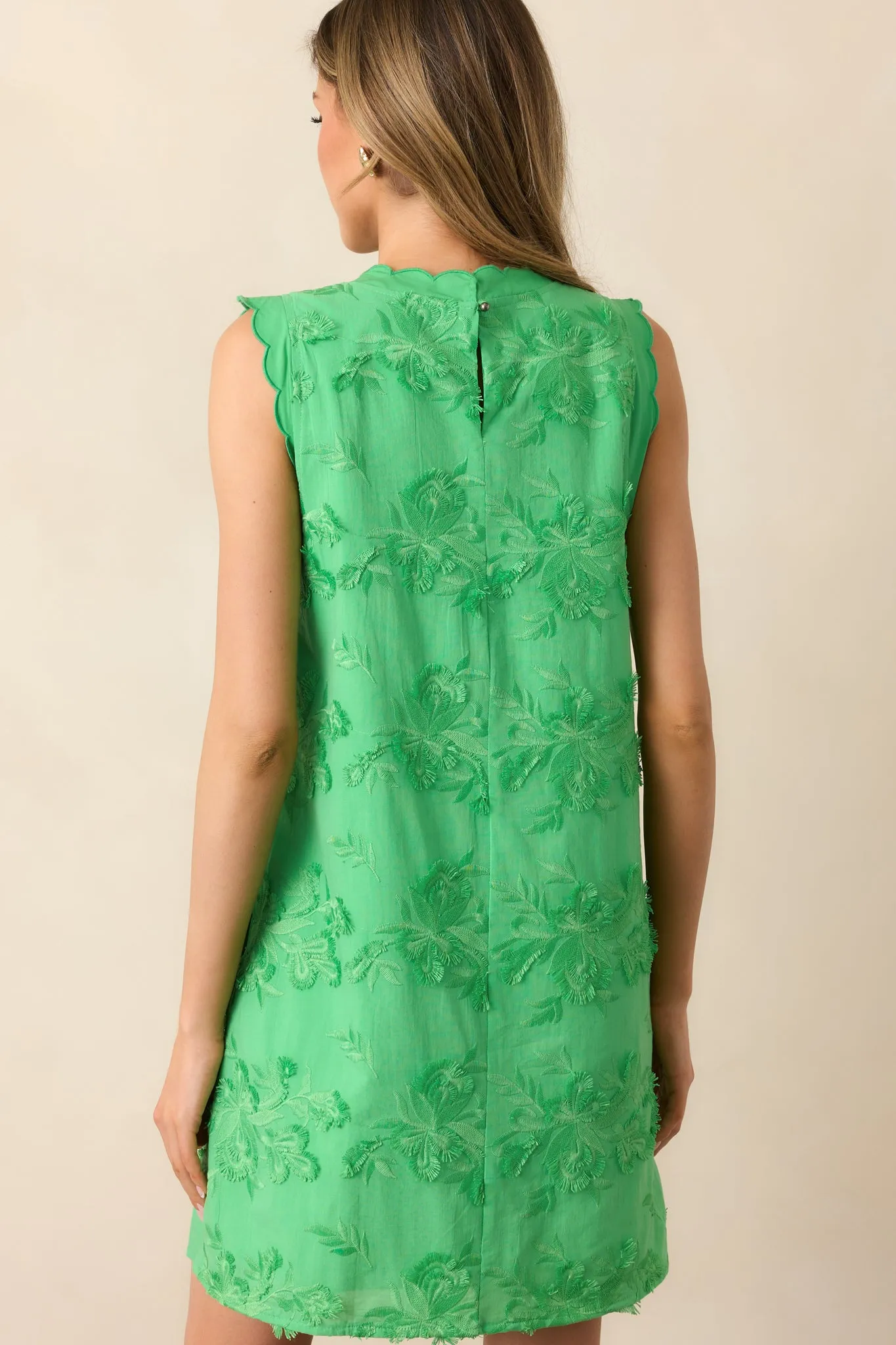 No Comparison Green Floral Embroidered Mini Shift Dress