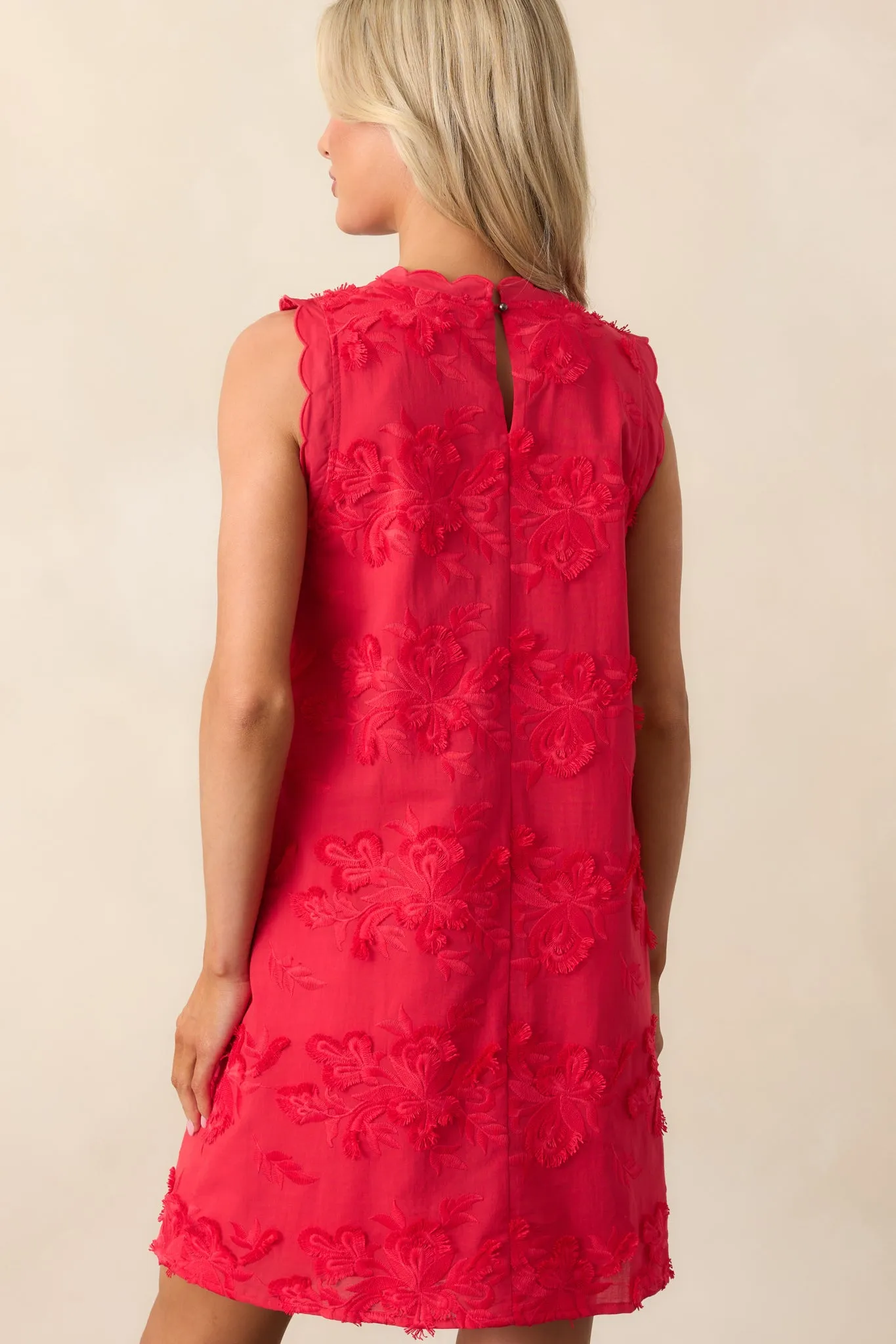 No Comparison Red Floral Embroidered Mini Shift Dress