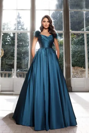 Off-Shoulder Sweetheart Prom Dress with Tassel Detail