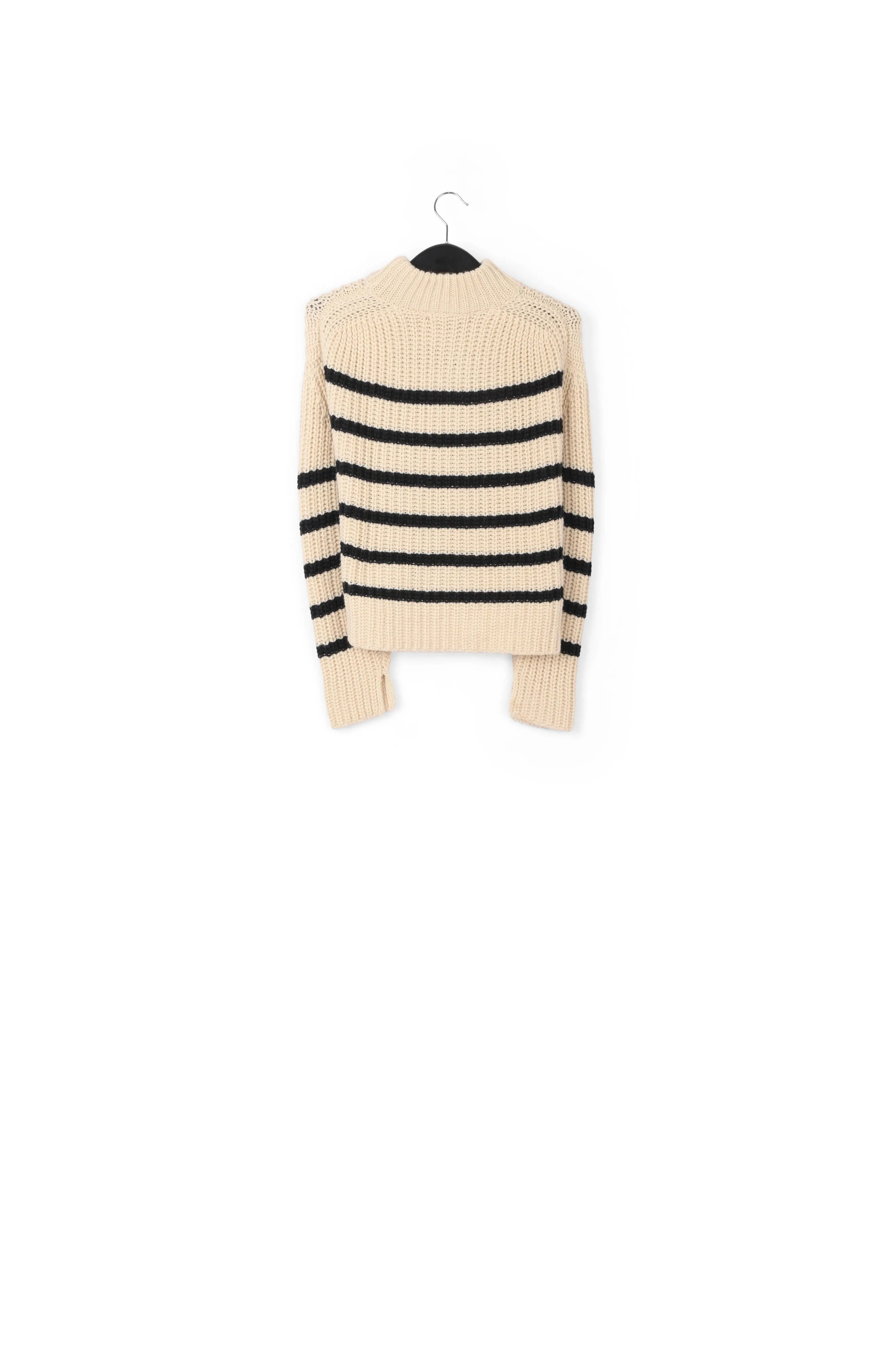 Off-white and black striped ribbed-knit sweater