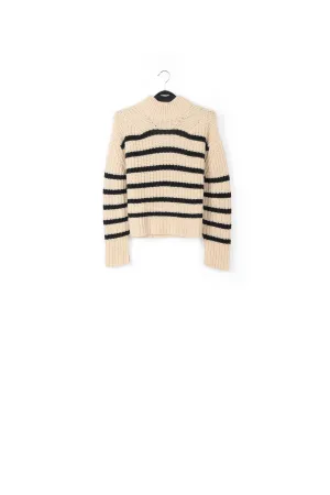 Off-white and black striped ribbed-knit sweater