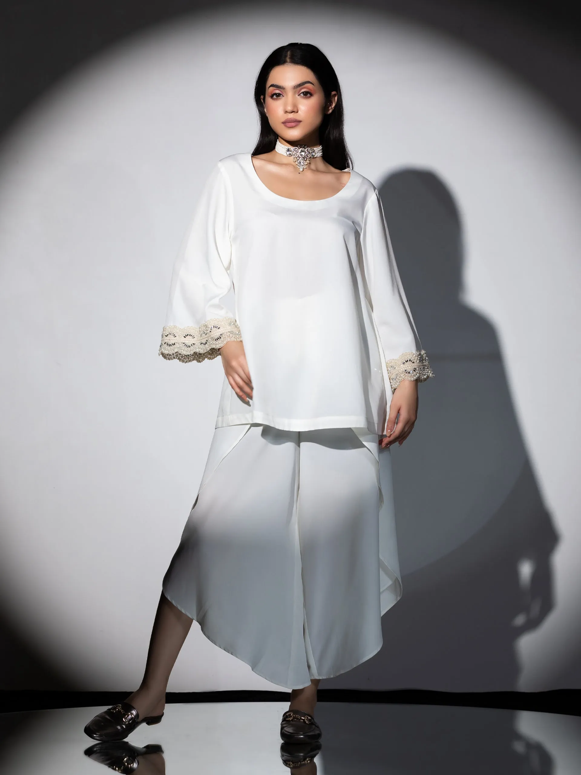 Off white Crepe Overlap Dhoti Pant