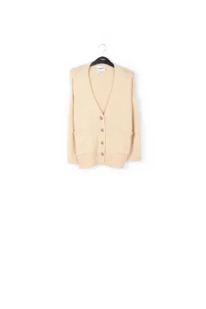 Off-white oversized cardigan with rhinestone buttons