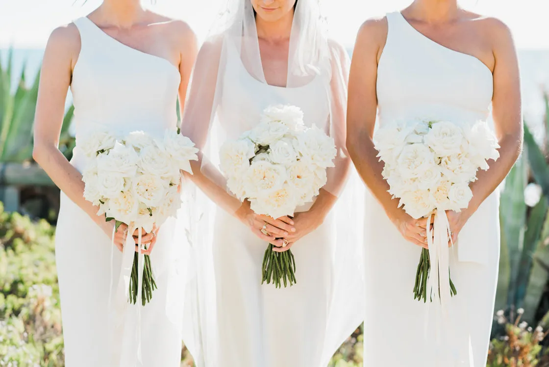 One Shoulder White Mermaid Tea Length Cheap Bridesmaid Dresses, BDS0086