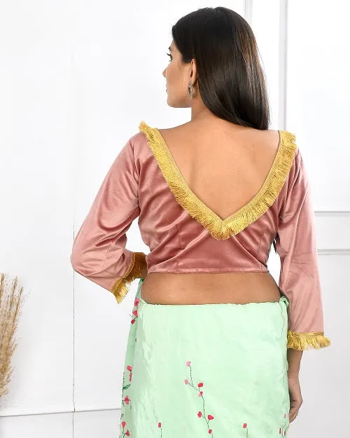 Onion Pink Velvet Crop Top Style Blouse