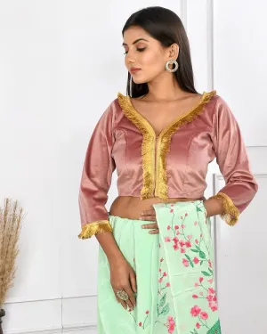 Onion Pink Velvet Crop Top Style Blouse