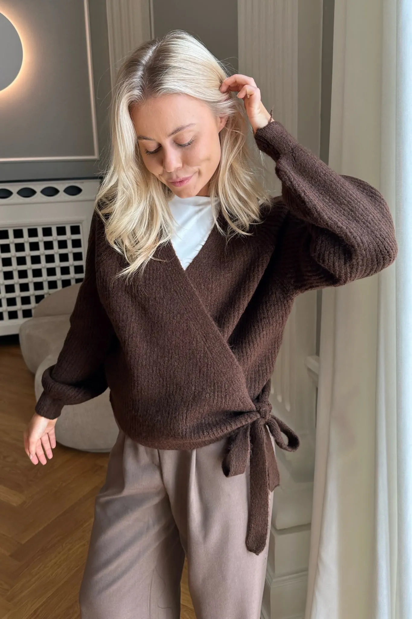ONLMia Slå Om Cardigan - Mørkebrun