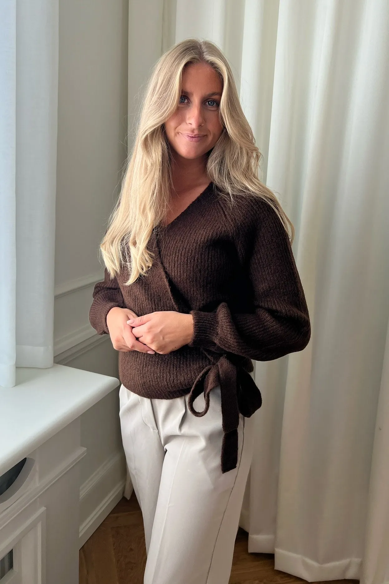ONLMia Slå Om Cardigan - Mørkebrun