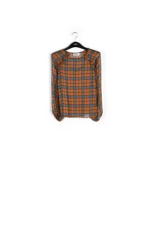 Orange check silk blouse