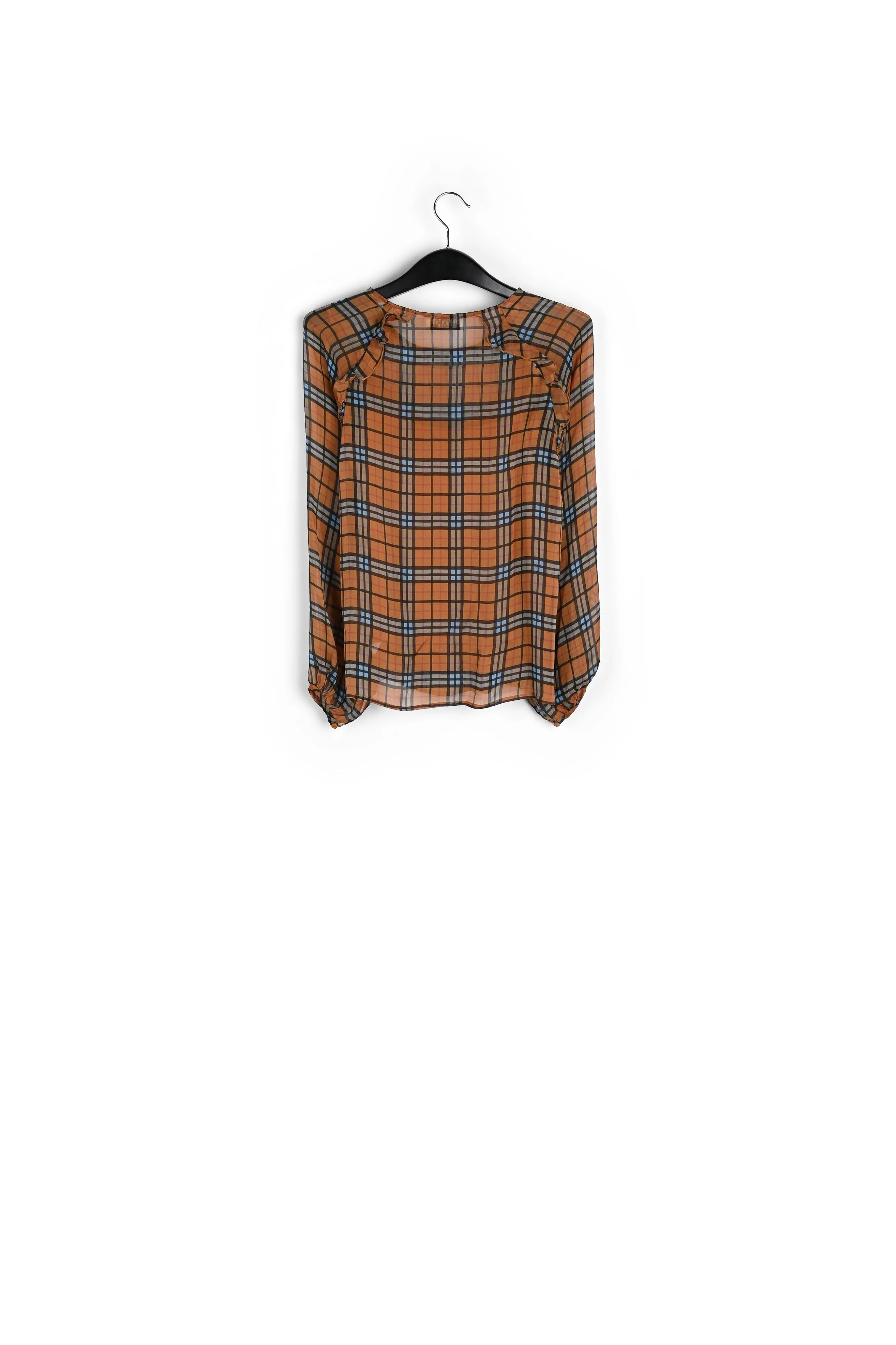 Orange check silk blouse