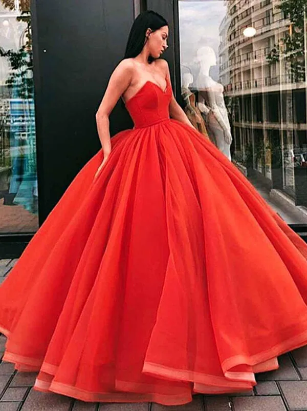 Organza Princess Ball Gown Sweetheart Prom Dresses, Long Formal Dresses, MP670