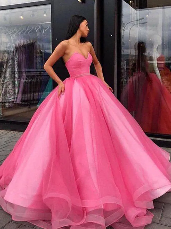 Organza Princess Ball Gown Sweetheart Prom Dresses, Long Formal Dresses, MP670
