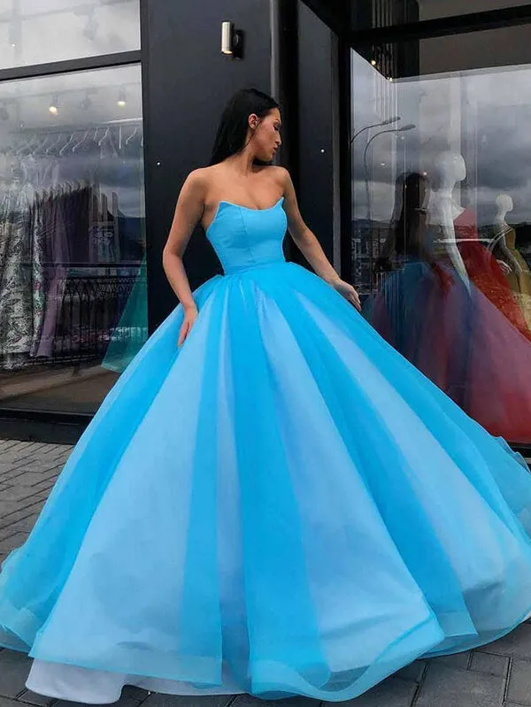Organza Princess Ball Gown Sweetheart Prom Dresses, Long Formal Dresses, MP670