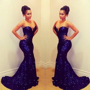 Original Custom Made Royal Blue Shiny Beaded Mermaid  2018 Vestido De Festa Longo Free Shipping prom gown 2018 bridesmaid dresses