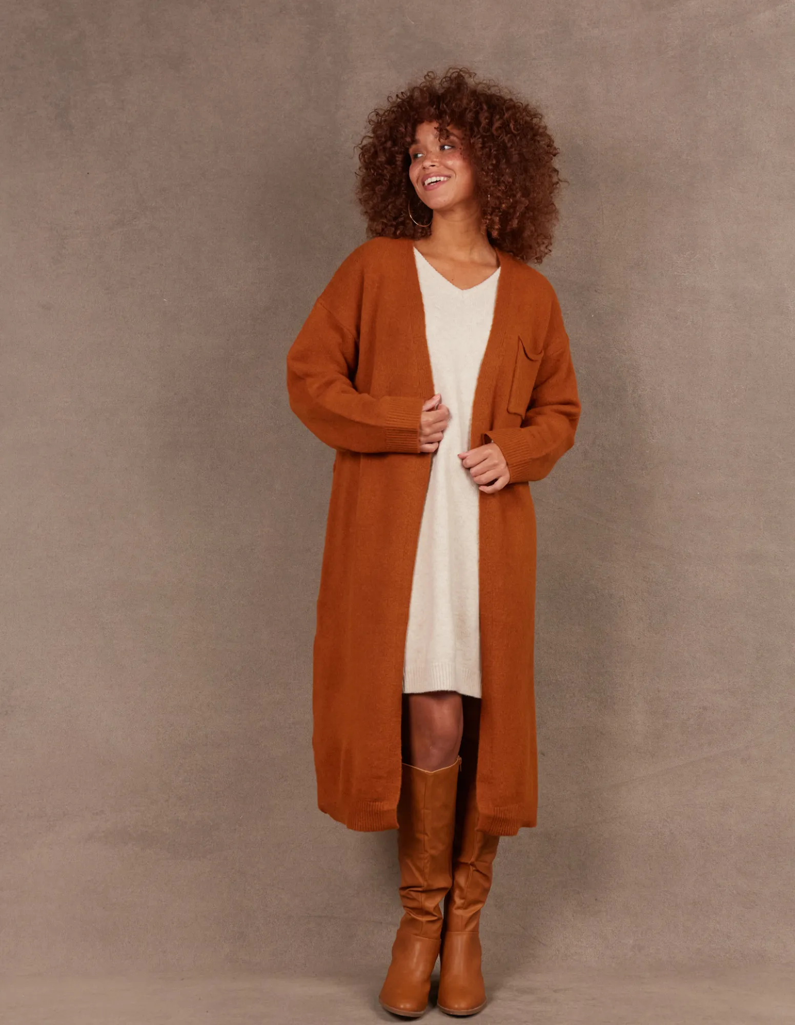 Paarl Longline Cardigan- Ochre - Eb & Ive