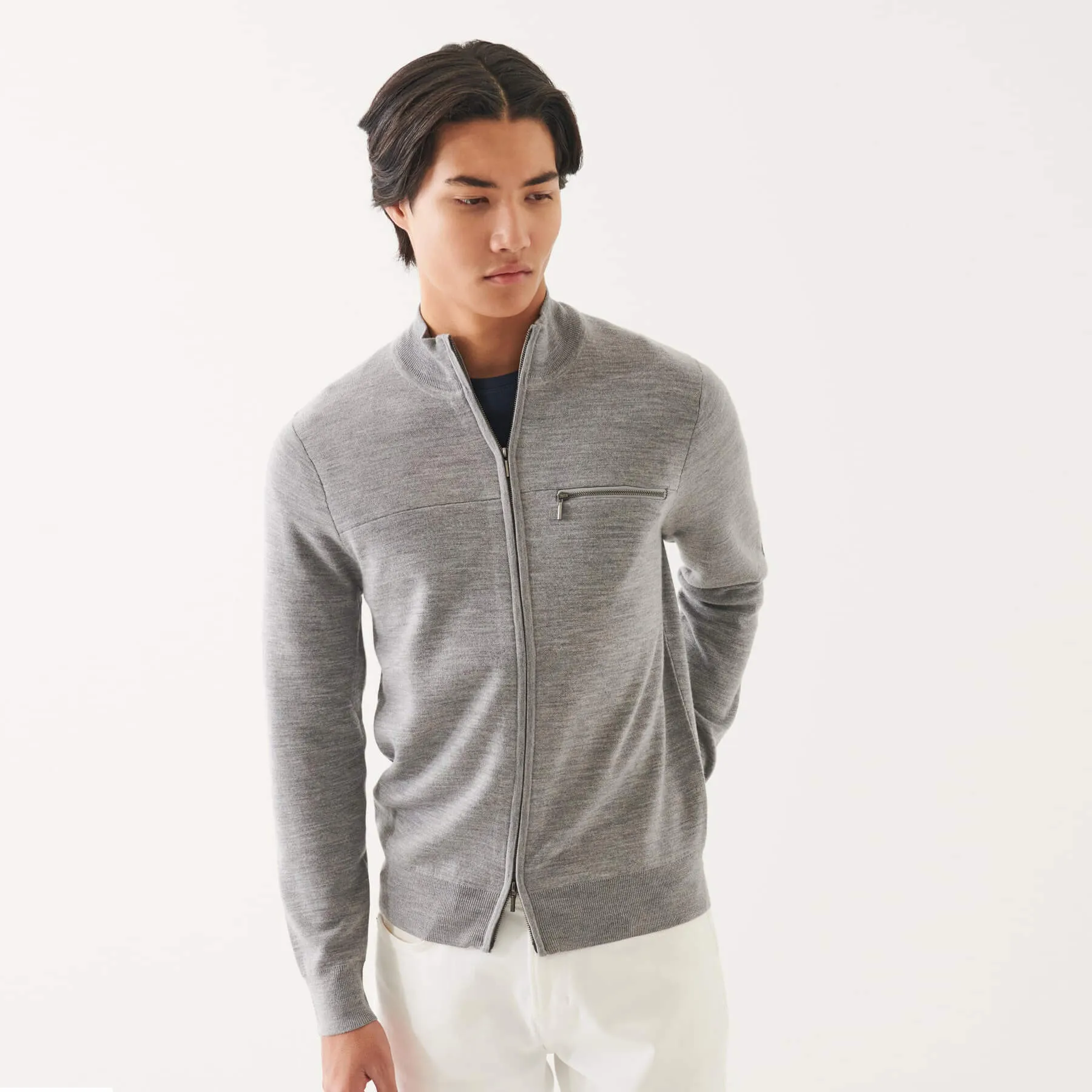 Patrick Assaraf Double Face Merino Zip Up Cardigan