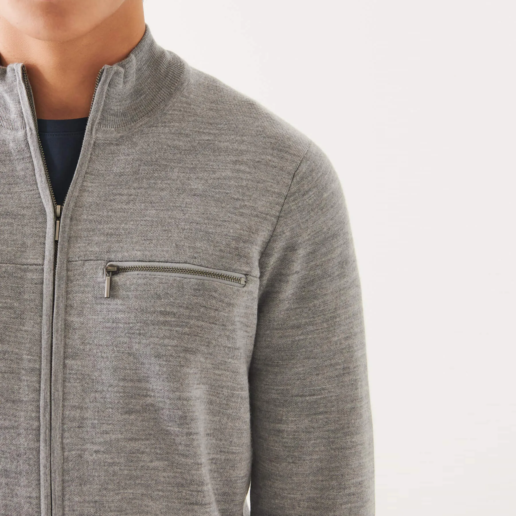 Patrick Assaraf Double Face Merino Zip Up Cardigan