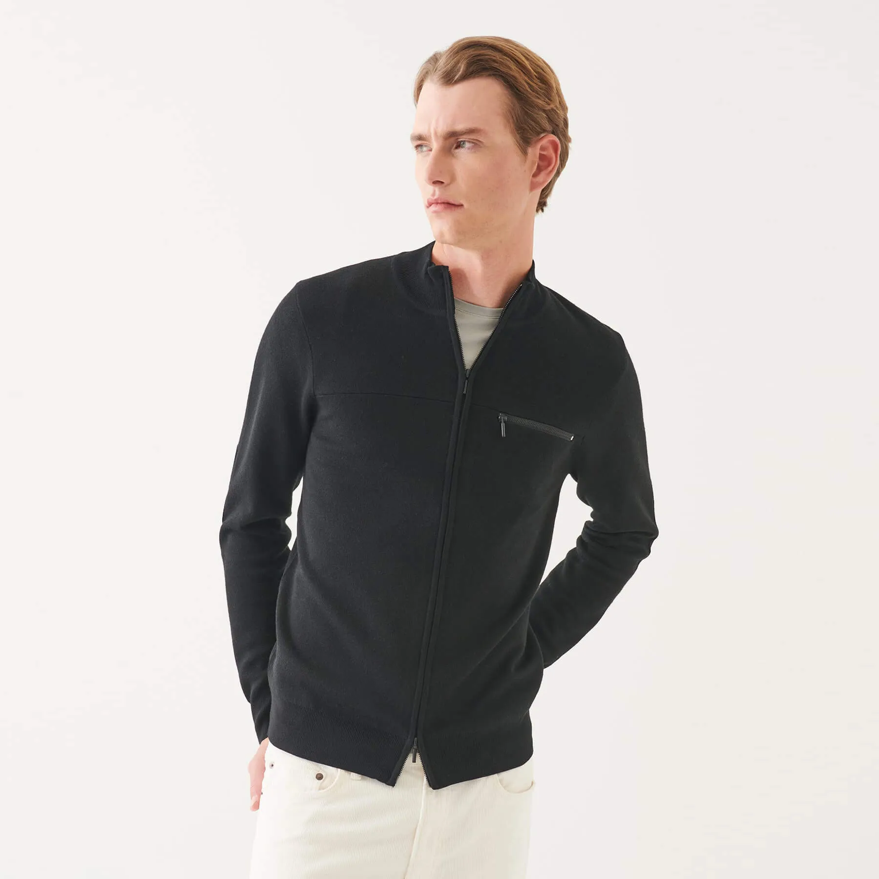 Patrick Assaraf Double Face Merino Zip Up Cardigan