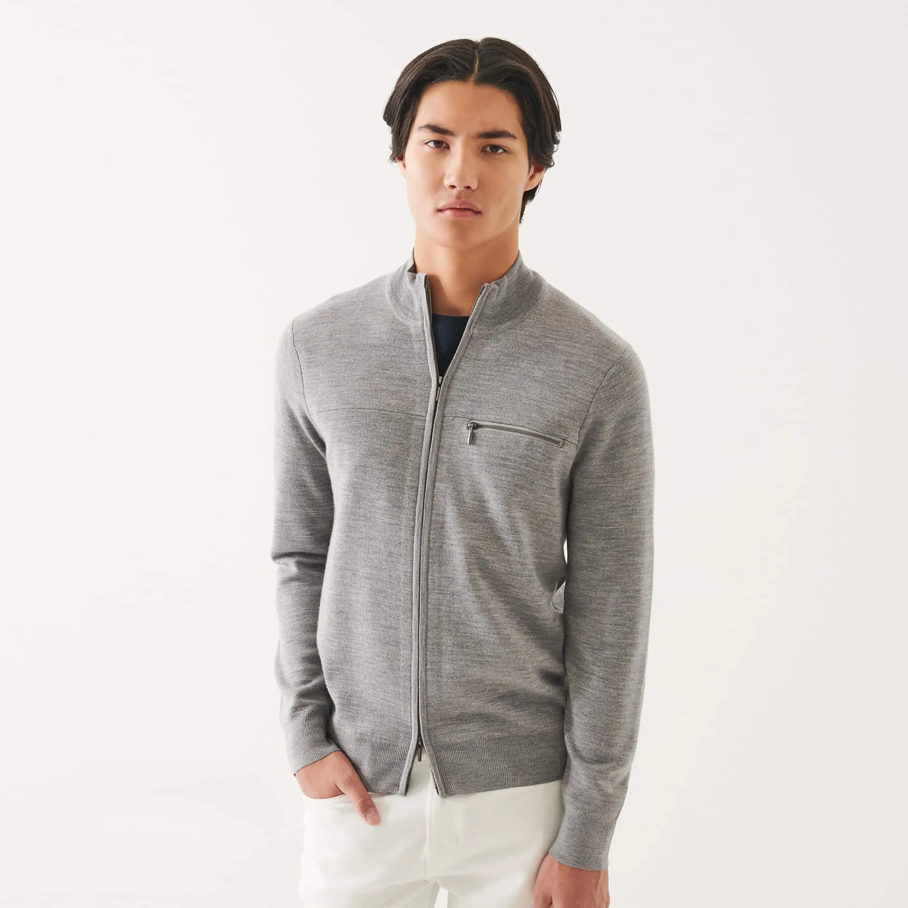 Patrick Assaraf Double Face Merino Zip Up Cardigan