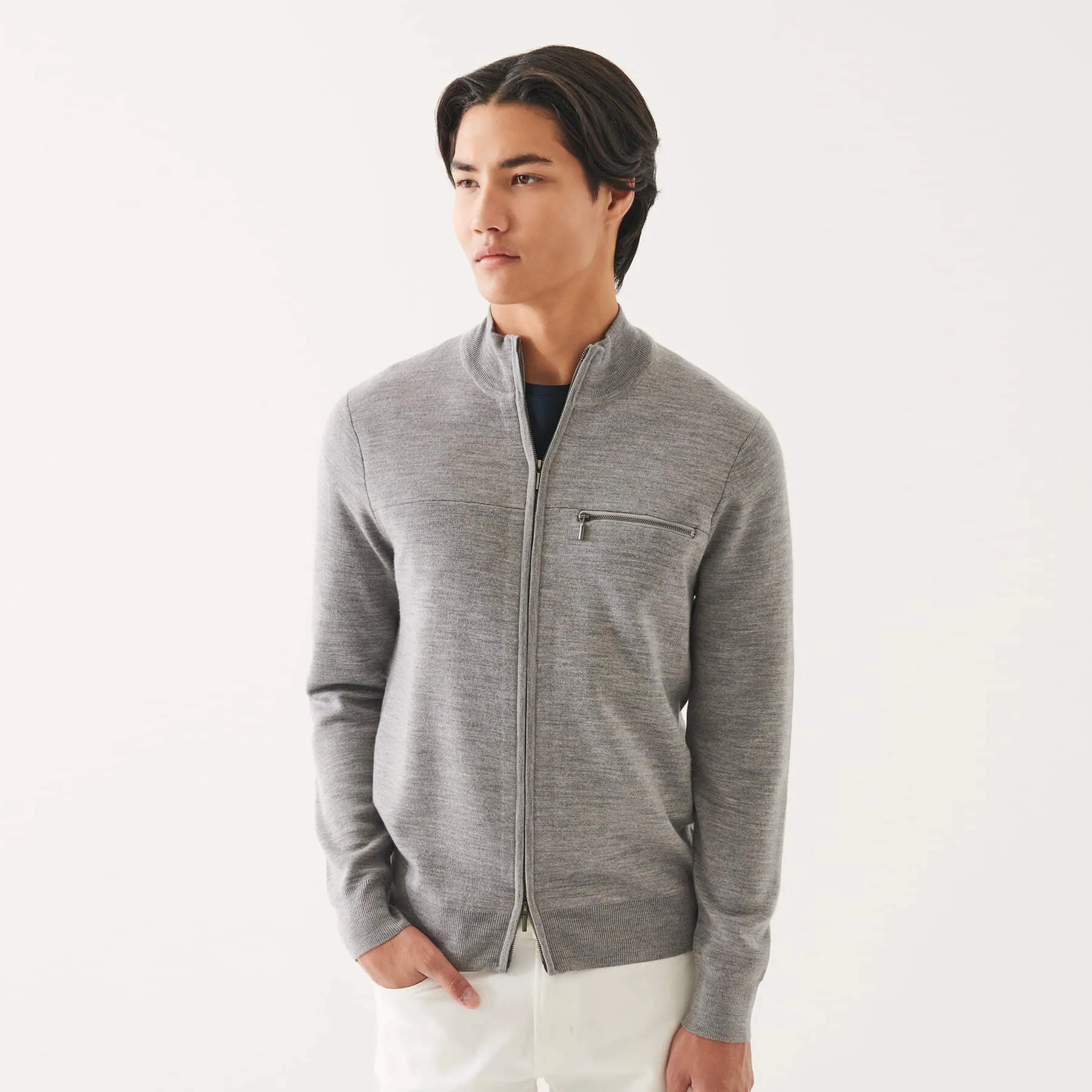 Patrick Assaraf Double Face Merino Zip Up Cardigan