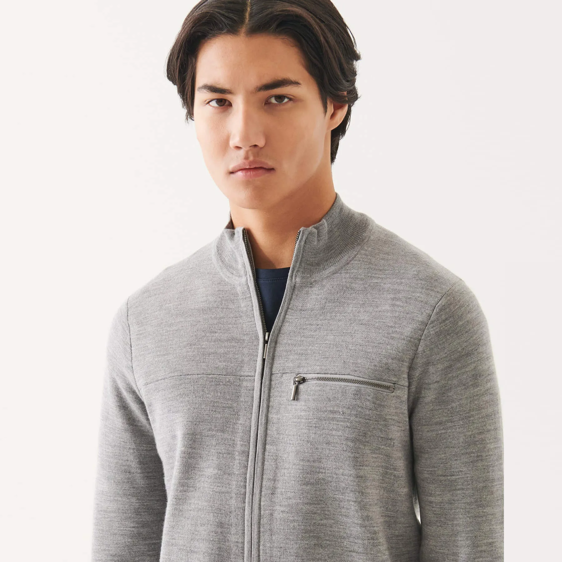 Patrick Assaraf Double Face Merino Zip Up Cardigan
