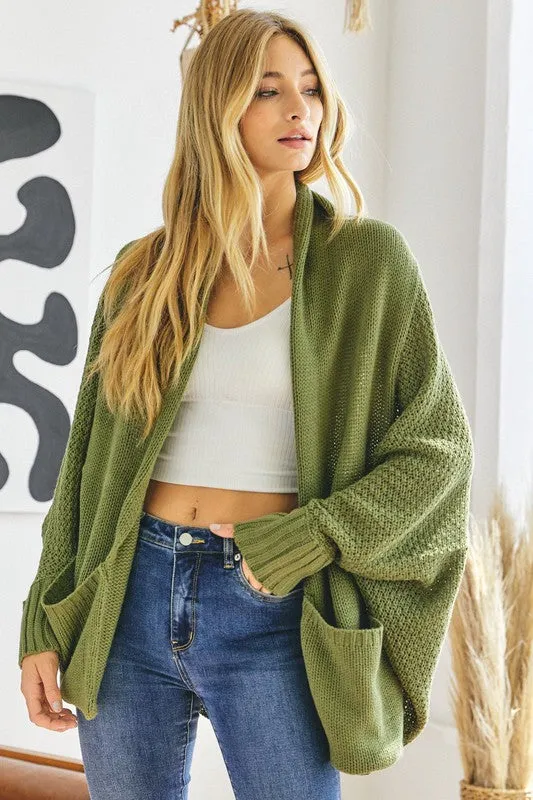 Pattern Knit Dolman Sleeve Slouch Cardigan, Davi & Dani (Plus size only)