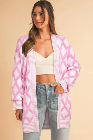 Pattern Knit Open Front Pocketed Cardigans