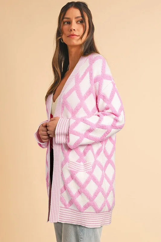 Pattern Knit Open Front Pocketed Cardigans