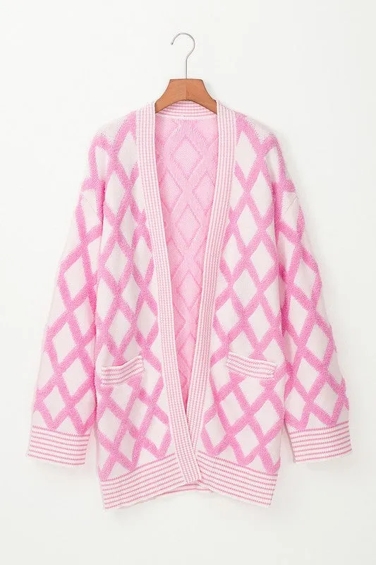 Pattern Knit Open Front Pocketed Cardigans