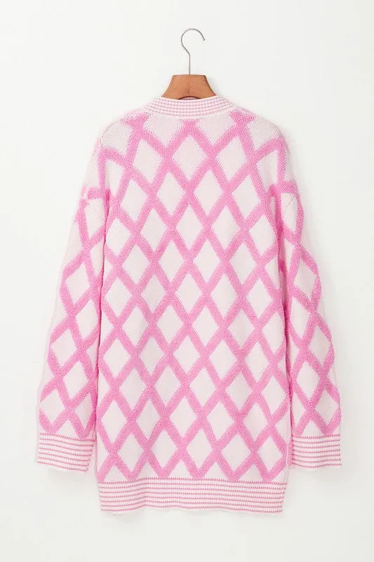Pattern Knit Open Front Pocketed Cardigans