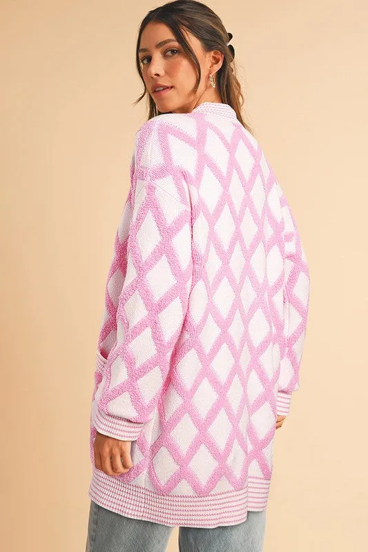 Pattern Knit Open Front Pocketed Cardigans