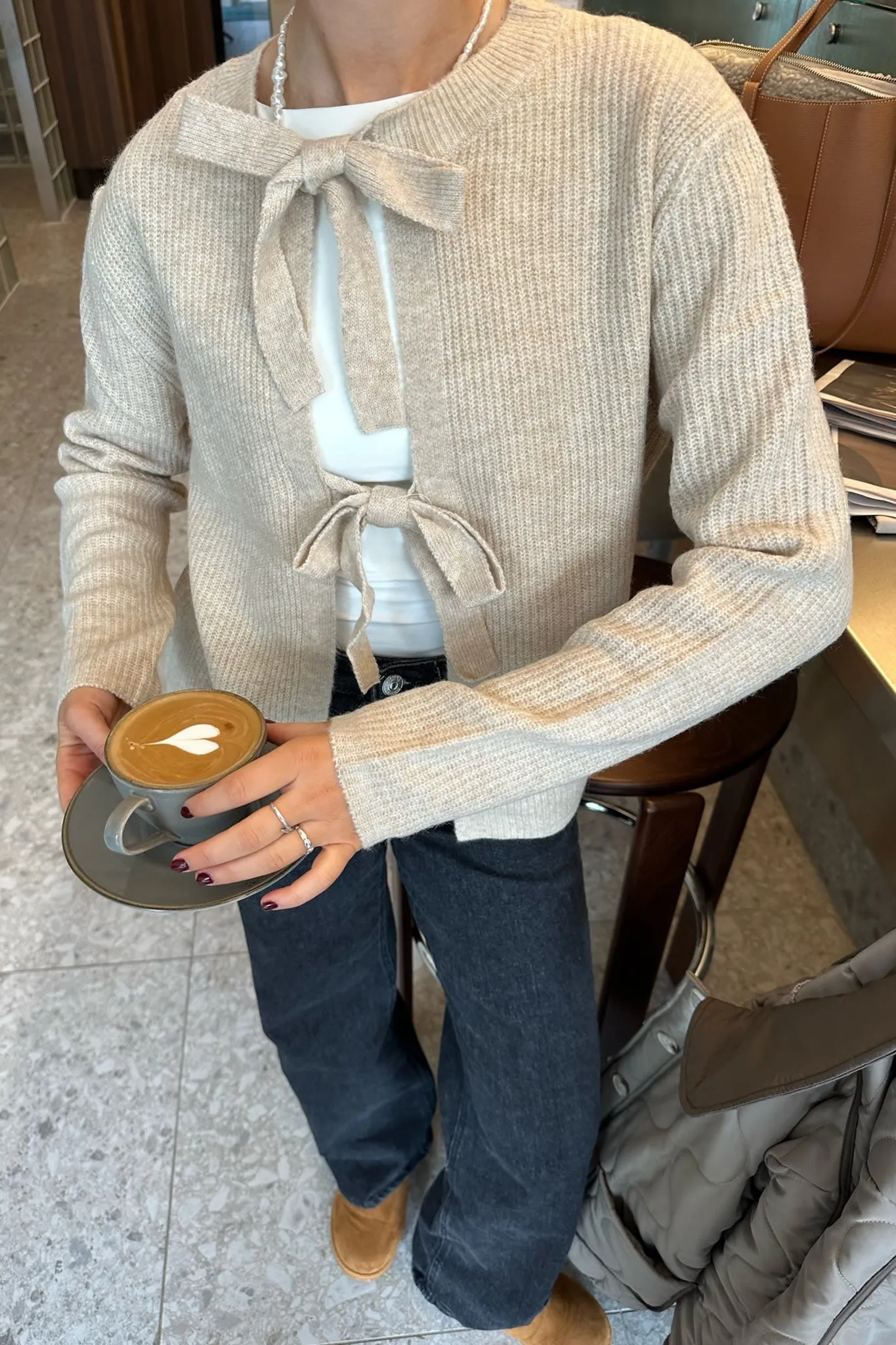 PCSilly Cardigan - Hvid Beige Meleret