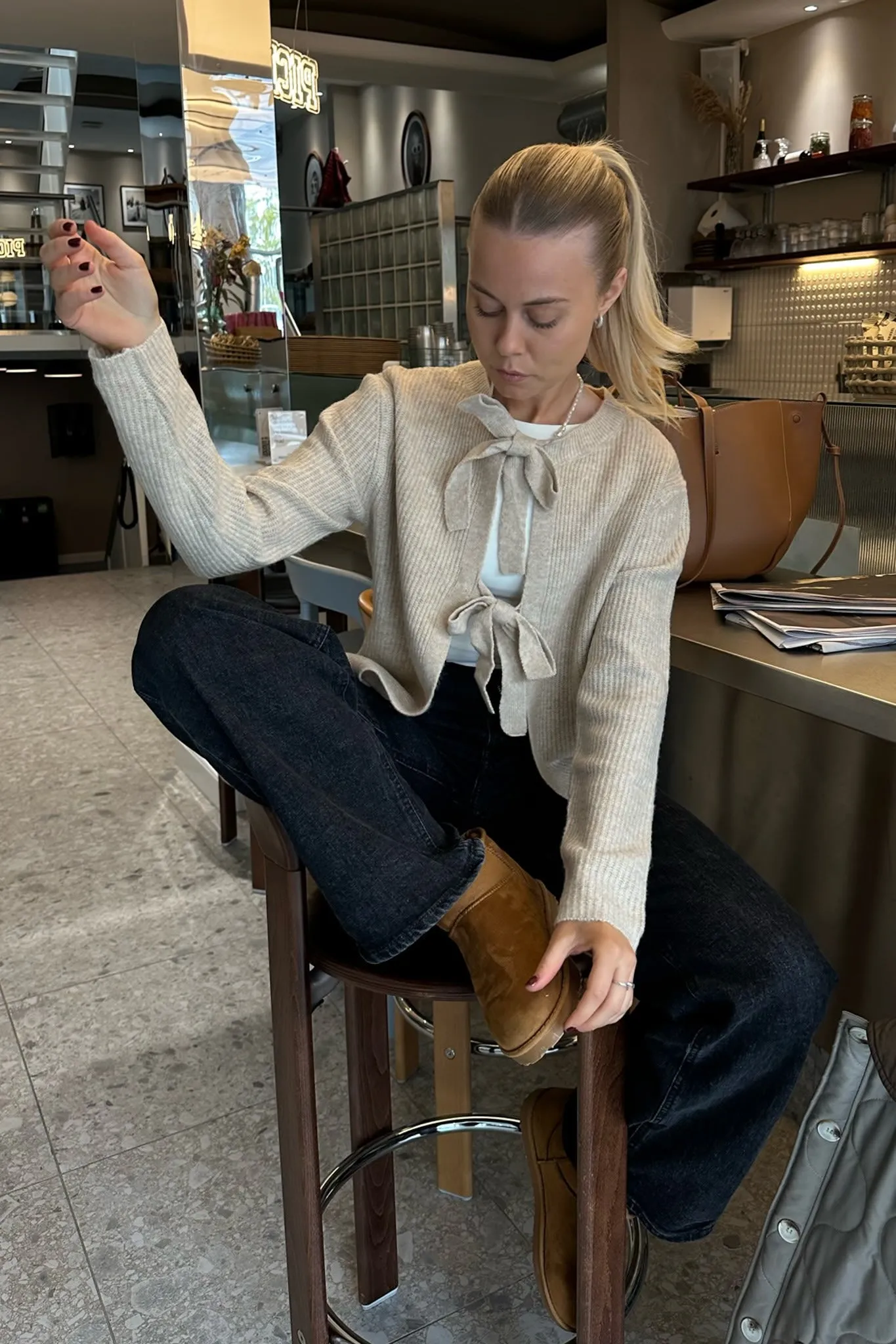 PCSilly Cardigan - Hvid Beige Meleret