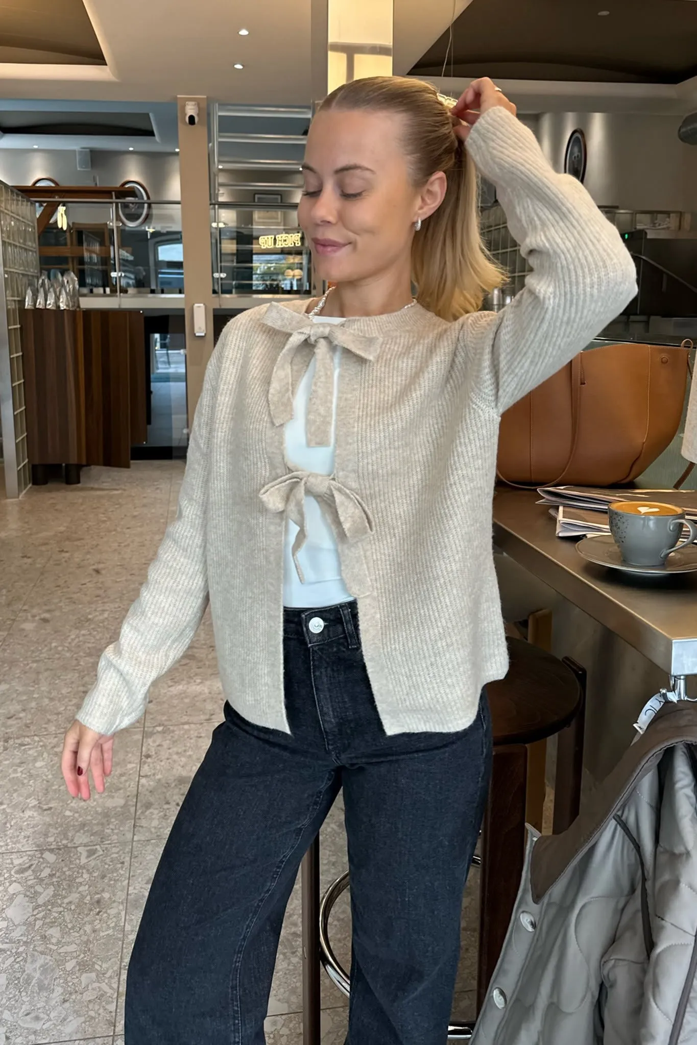 PCSilly Cardigan - Hvid Beige Meleret