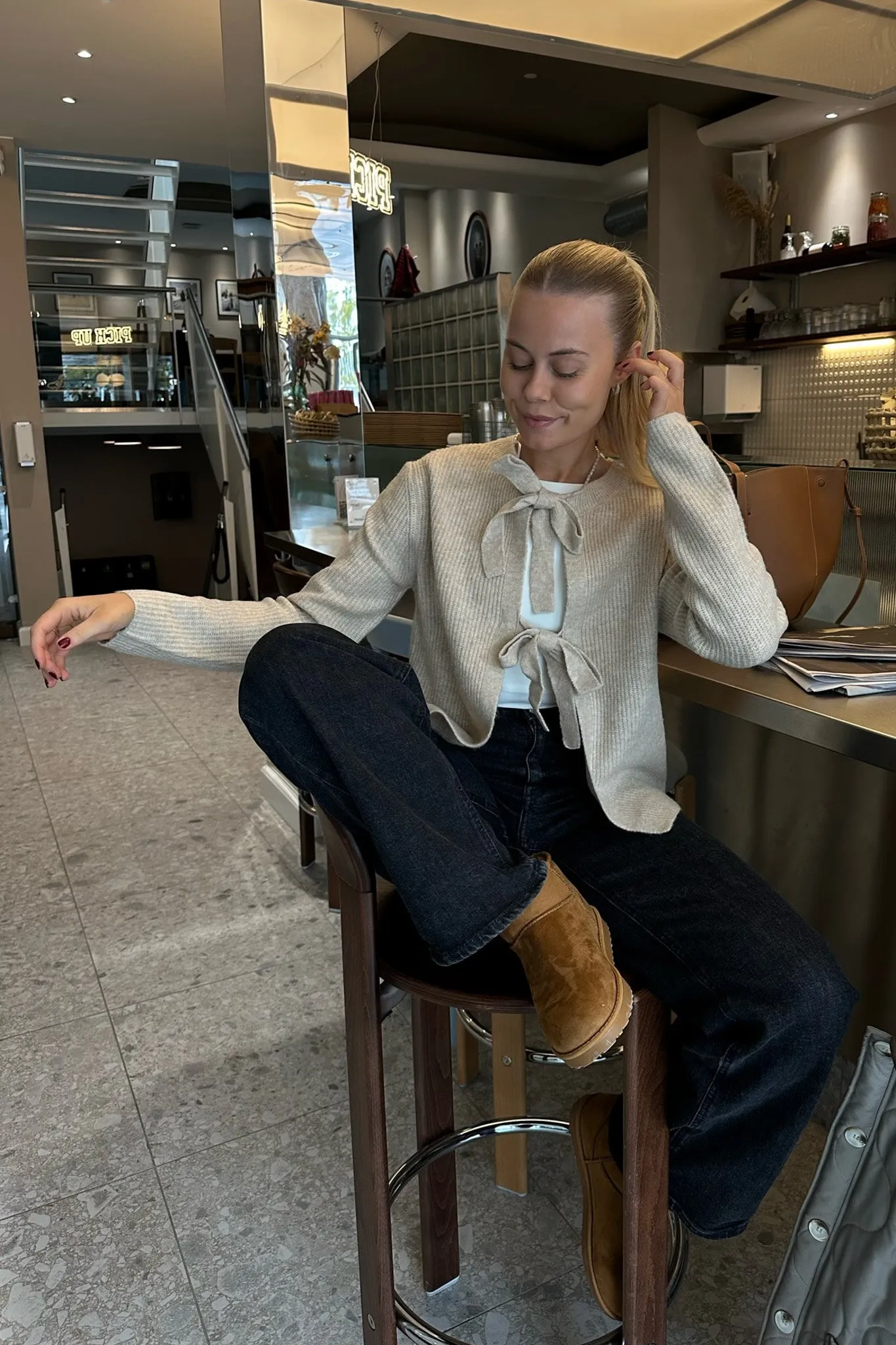 PCSilly Cardigan - Hvid Beige Meleret
