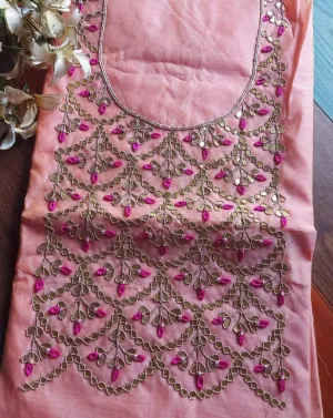 Peach Gota Patti Cotton Silk Kurti