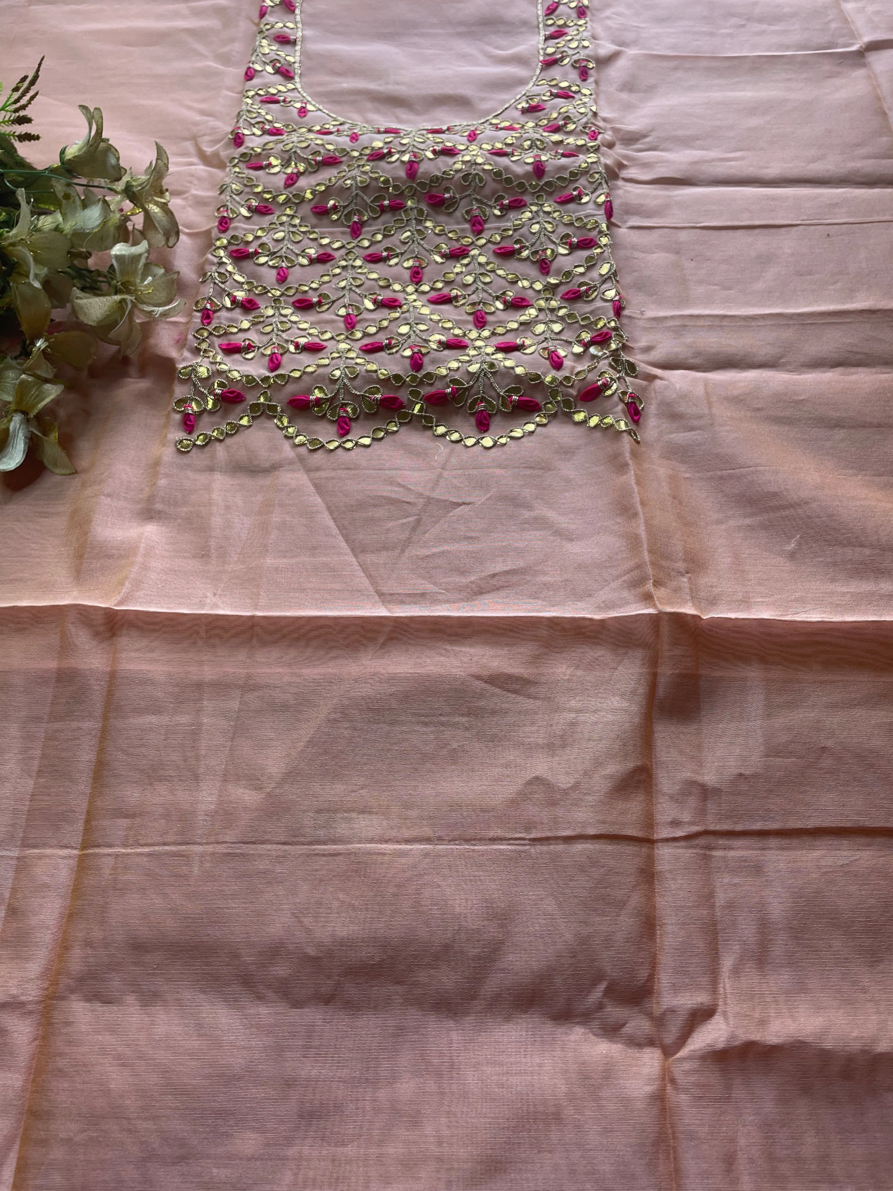 Peach Gota Patti Cotton Silk Kurti