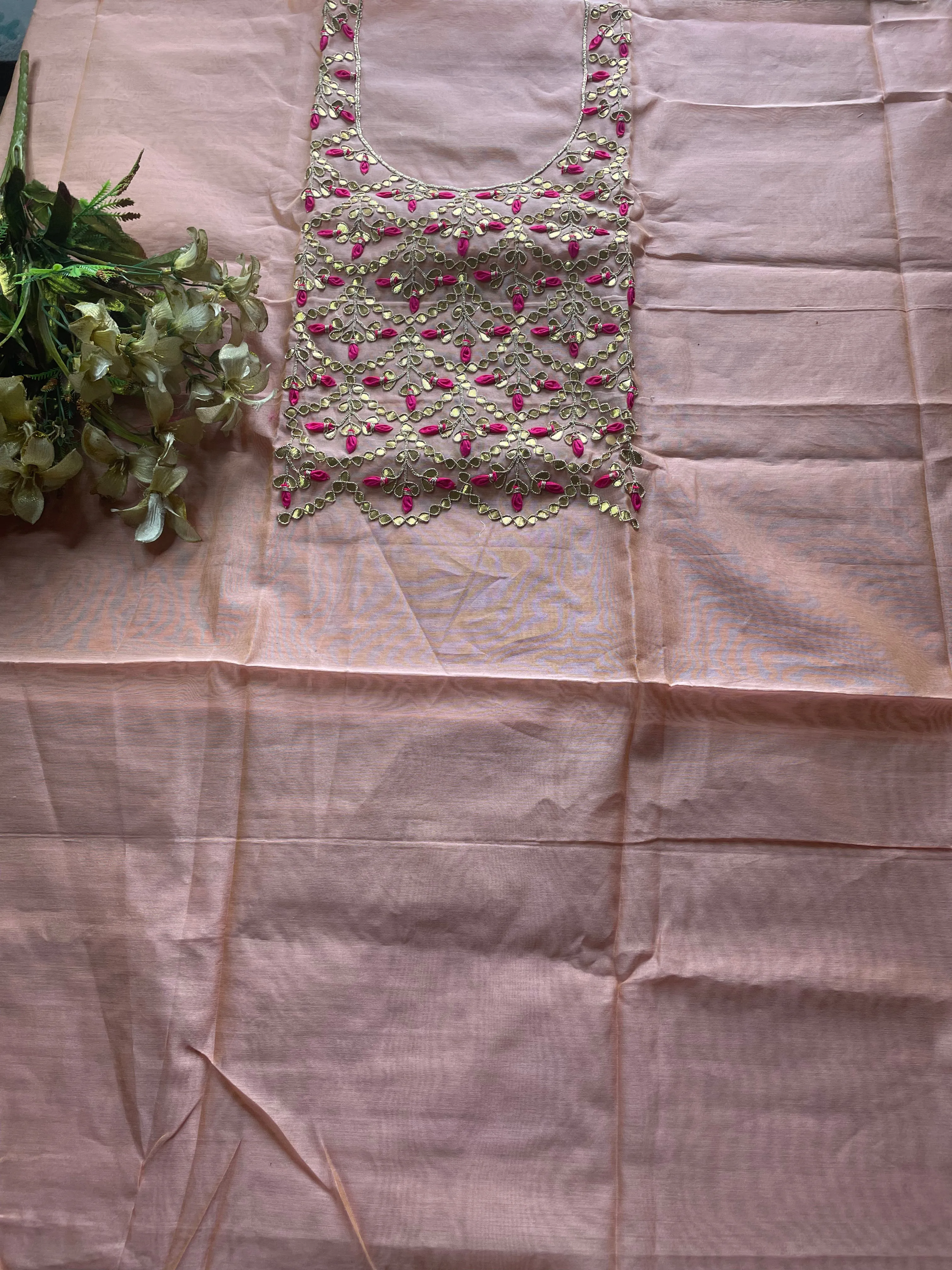 Peach Gota Patti Cotton Silk Kurti