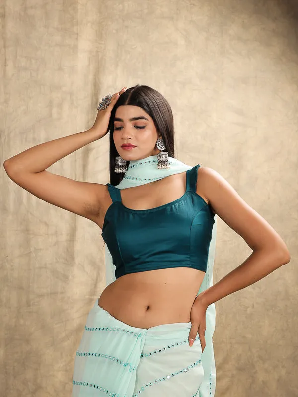 Peacock Blue Retro Sleeveless padded  Blouse
