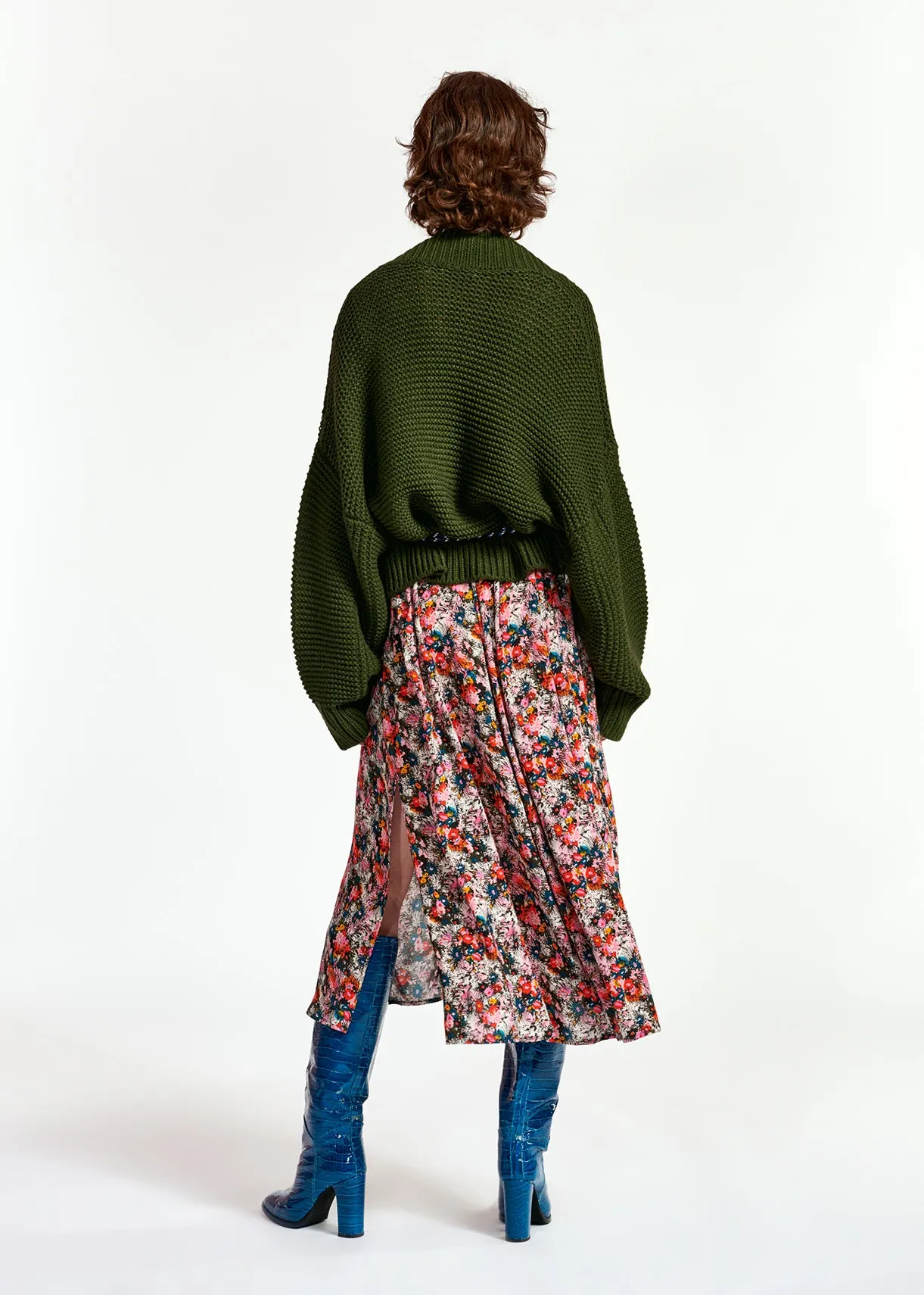 Pine green big sleeves knit cardigan