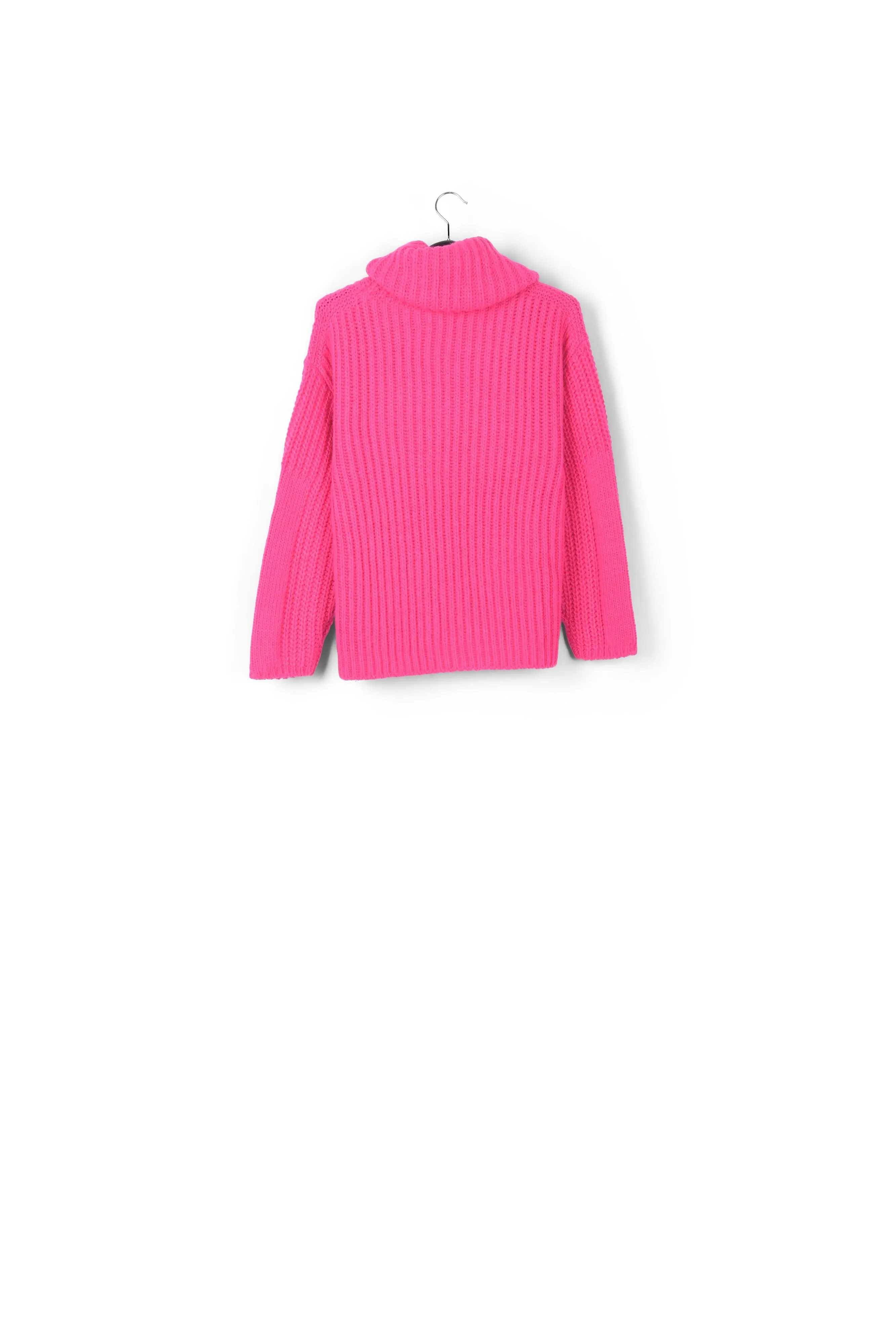 Pink chunky ribbed turtleneck sweater