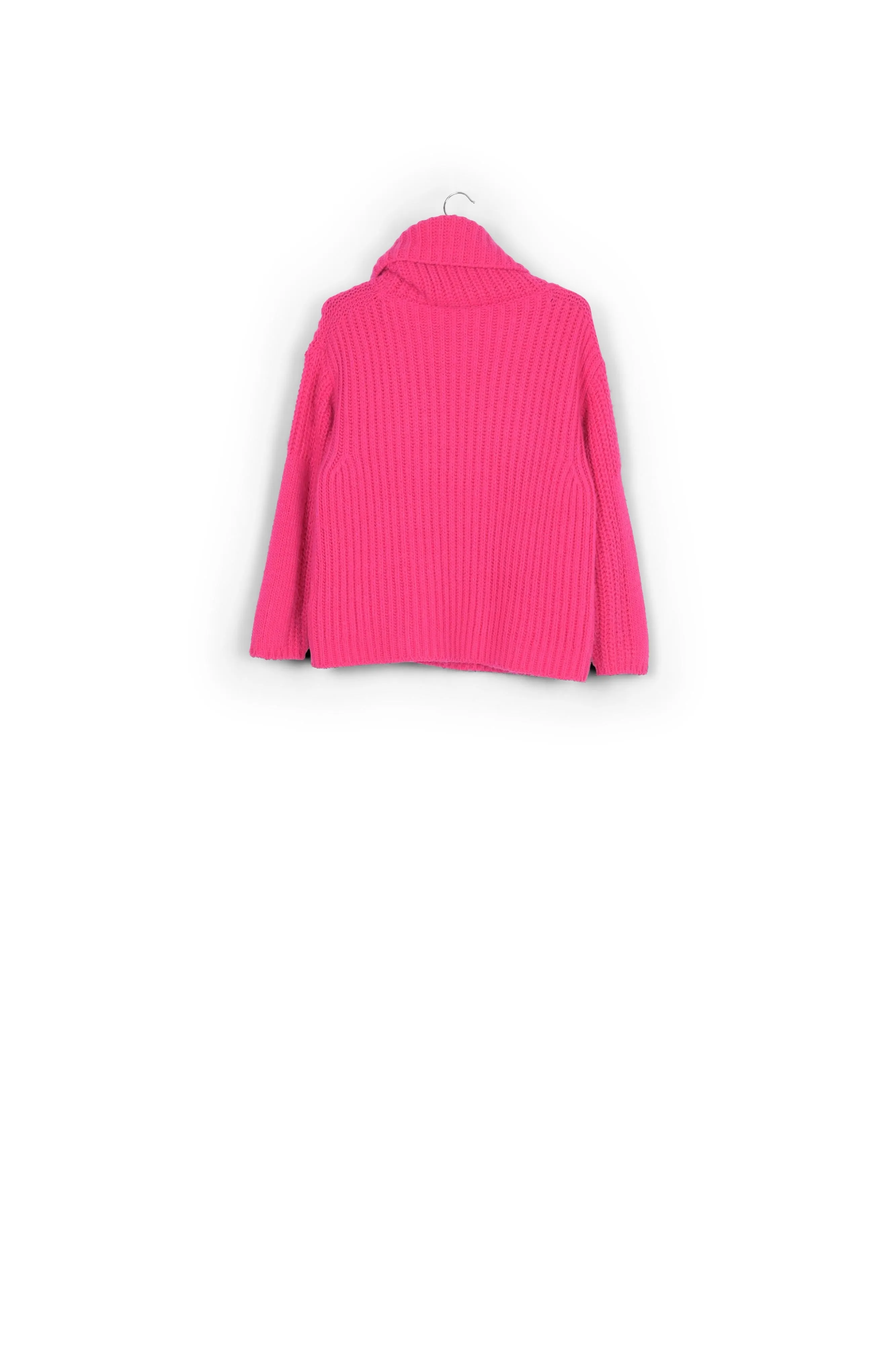 Pink chunky ribbed turtleneck sweater