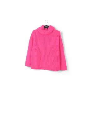 Pink chunky ribbed turtleneck sweater