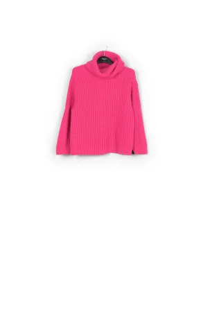 Pink chunky ribbed turtleneck sweater