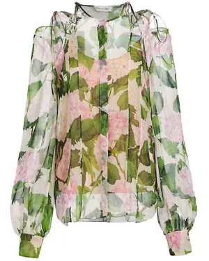Pink Hydrangea Tie Neck Blouse