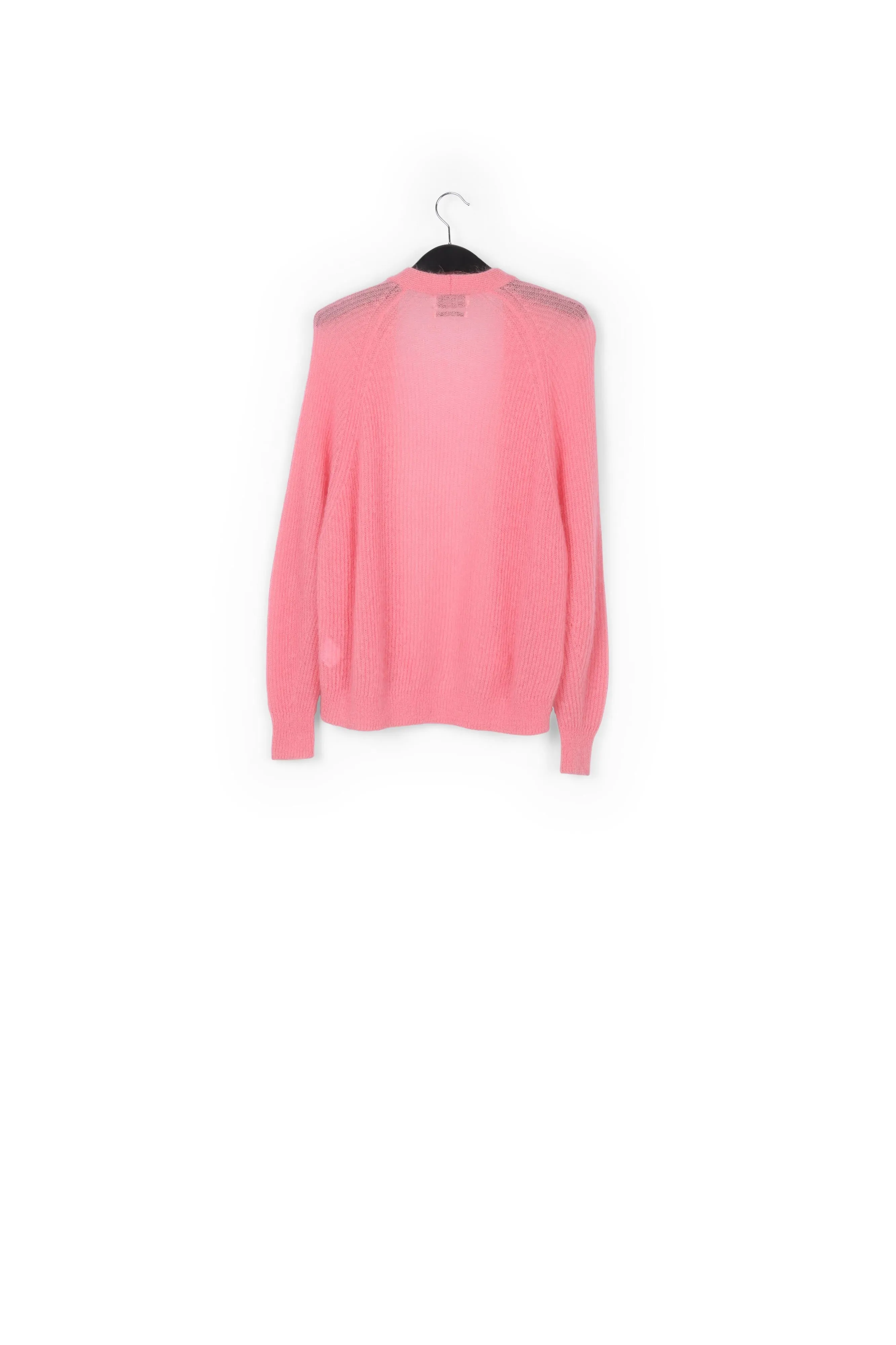 Pink mohair-blend ribbed-knit cardigan